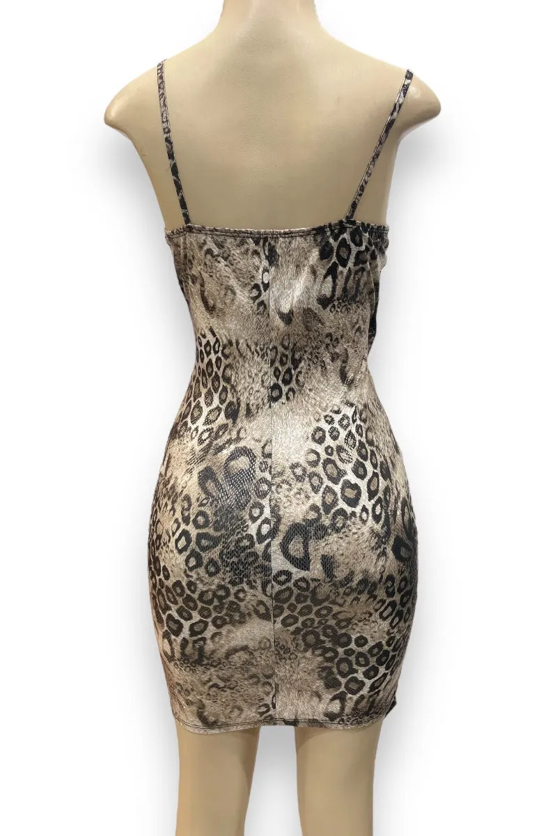 Animal Print Metallic Wrapped Dress