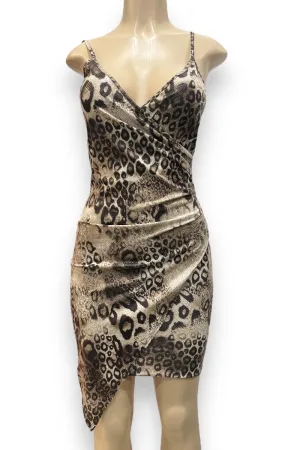 Animal Print Metallic Wrapped Dress