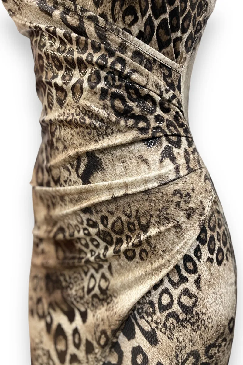 Animal Print Metallic Wrapped Dress