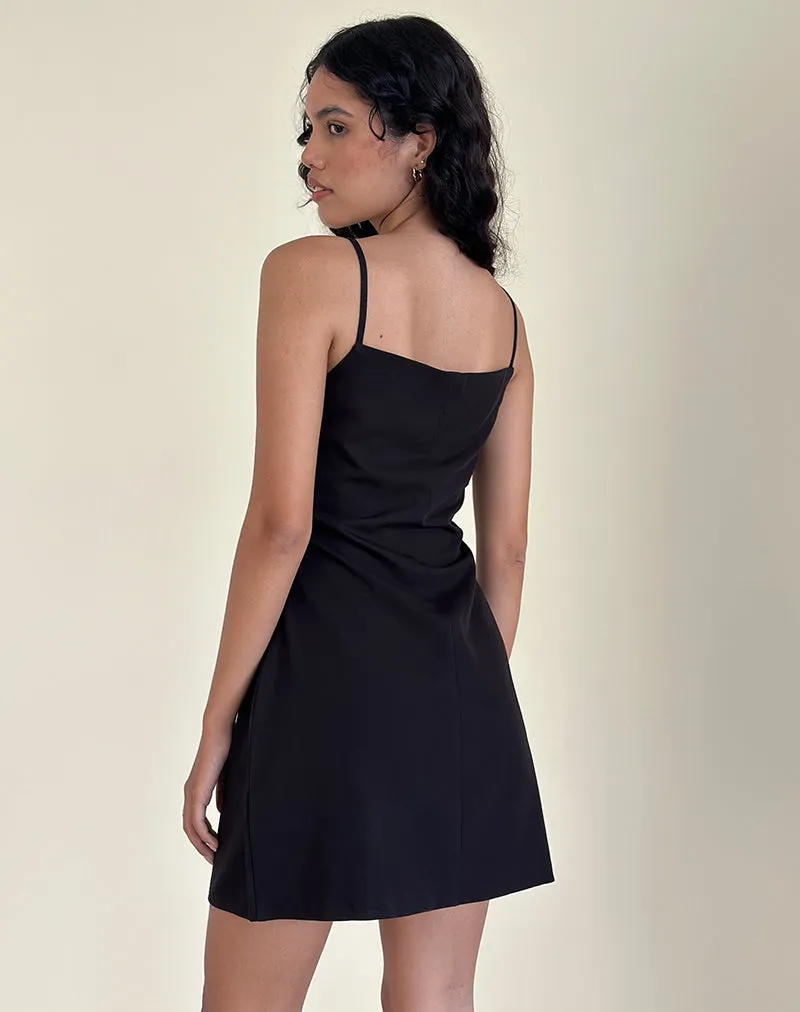 Asinel Mini Dress in Black with Ivory Bow