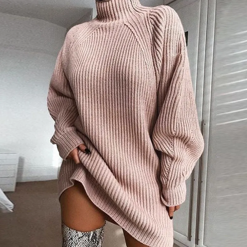 Autumn and winter sweater mid-length raglan sleeve half turtleneck sweater dress