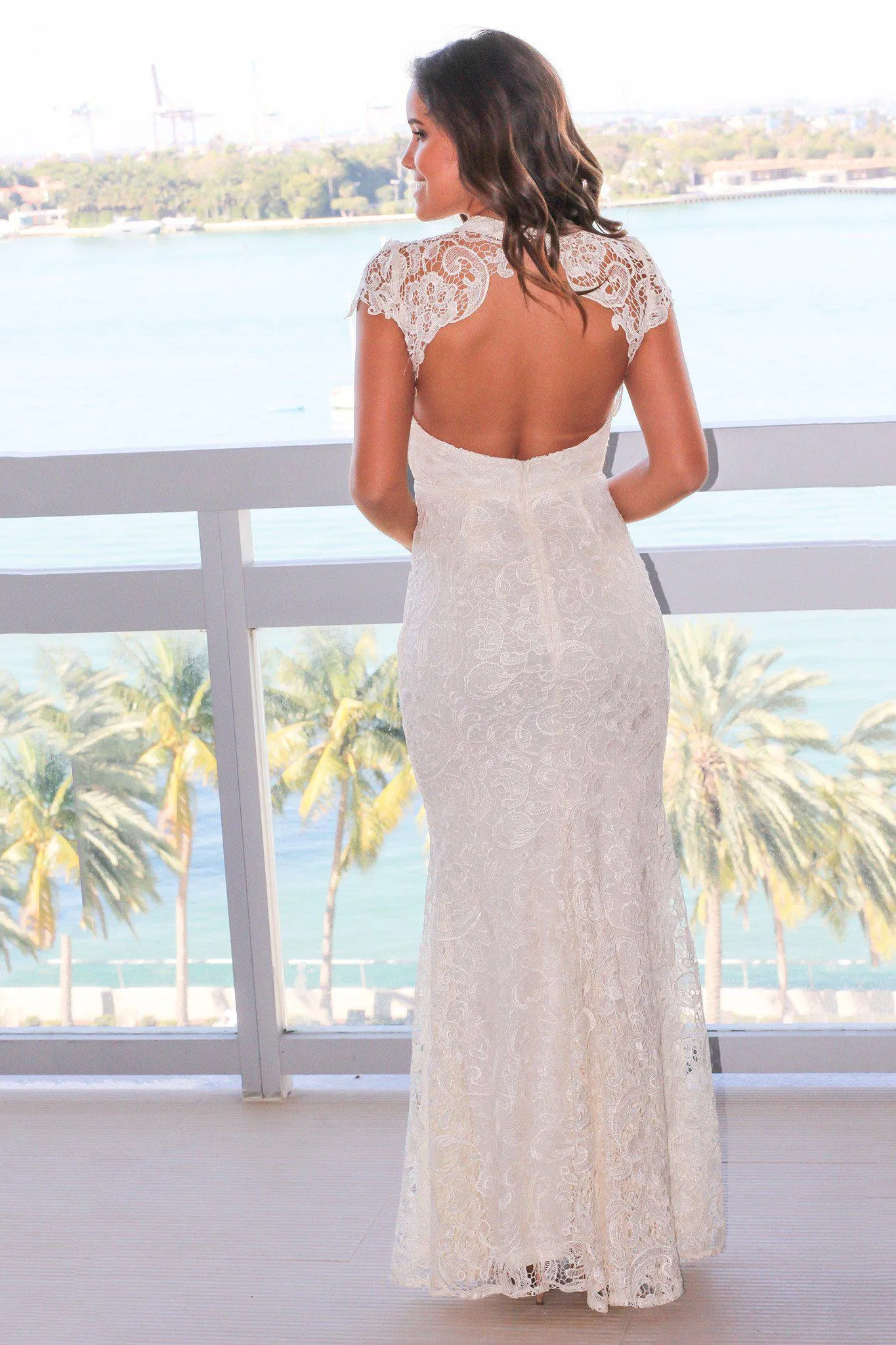 Beige High Neck Maxi Dress with Open Back