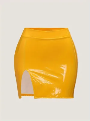 Candy Color Patent Leather Mini Skirt