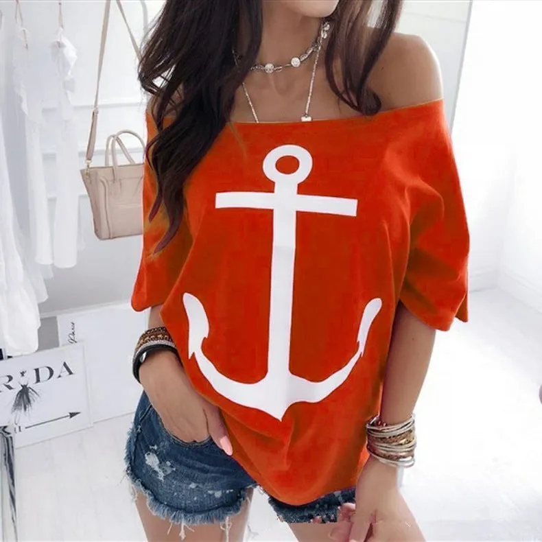 Fashionable Off Shoulder Graphic T Shirts