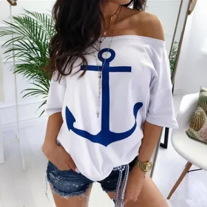 Fashionable Off Shoulder Graphic T Shirts