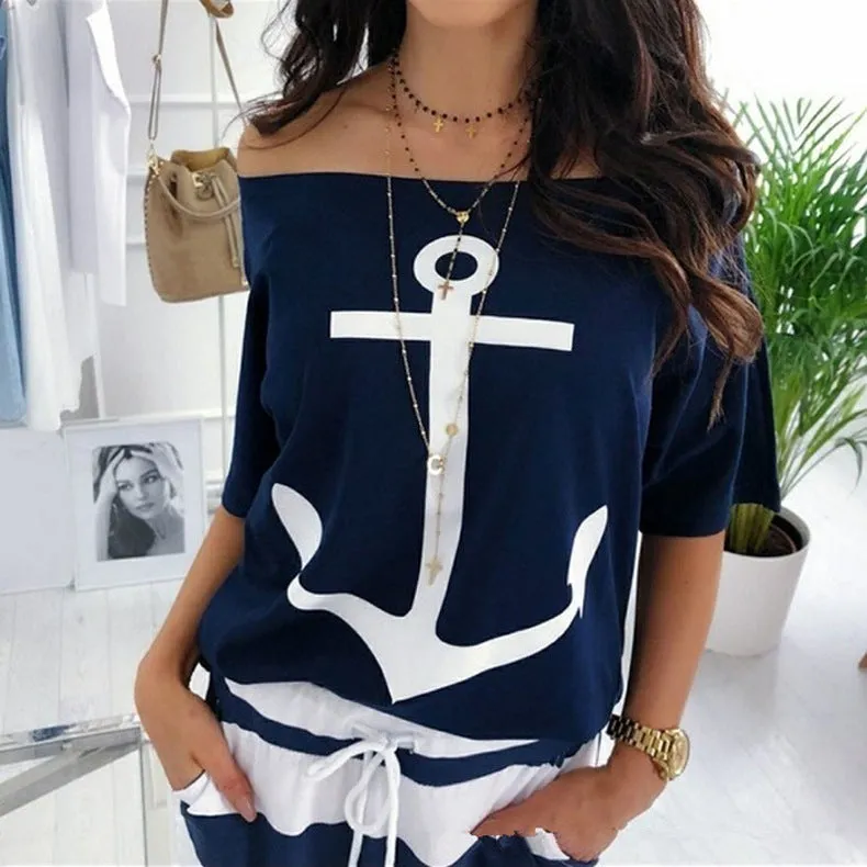 Fashionable Off Shoulder Graphic T Shirts