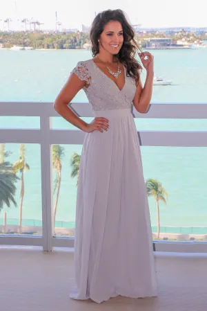 Gray Crochet Top Maxi Dress with Open Back