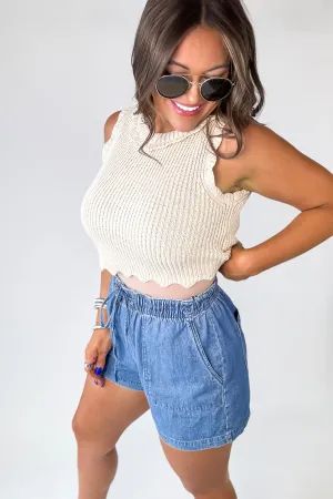 High Waisted Denim Tie Shorts