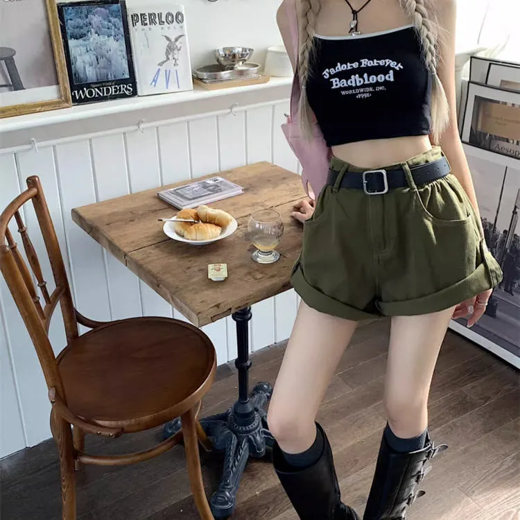 High-Waisted Khaki Shorts