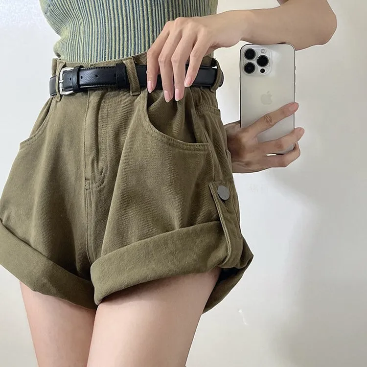 High-Waisted Khaki Shorts