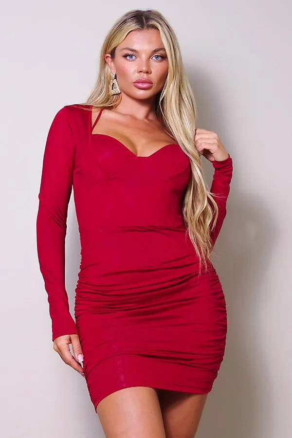 Long Sleeve Corset Halter Tie Mini Dress - 3 colors