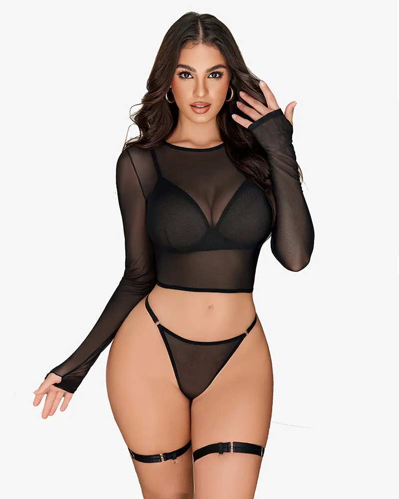 Long Sleeve Crop Tops Bra and Panty Sets