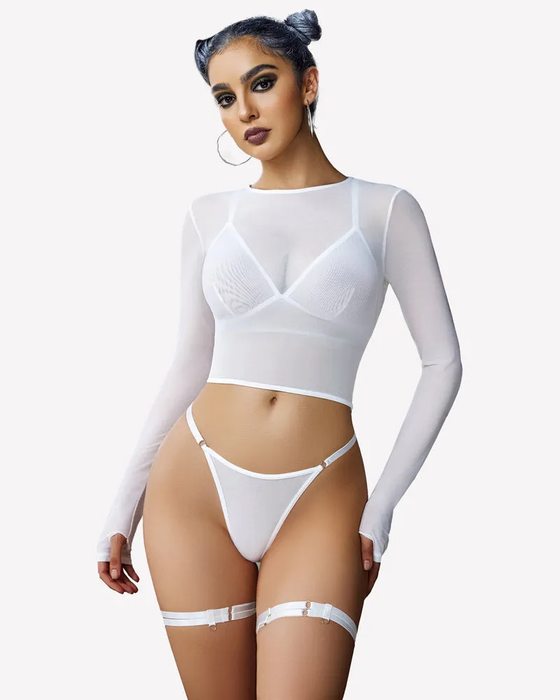 Long Sleeve Crop Tops Bra and Panty Sets