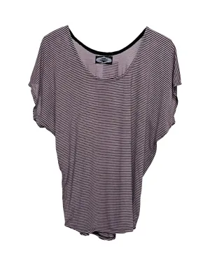 Mauve and Black Narrow Stripe Burnout Knit Dolman Top