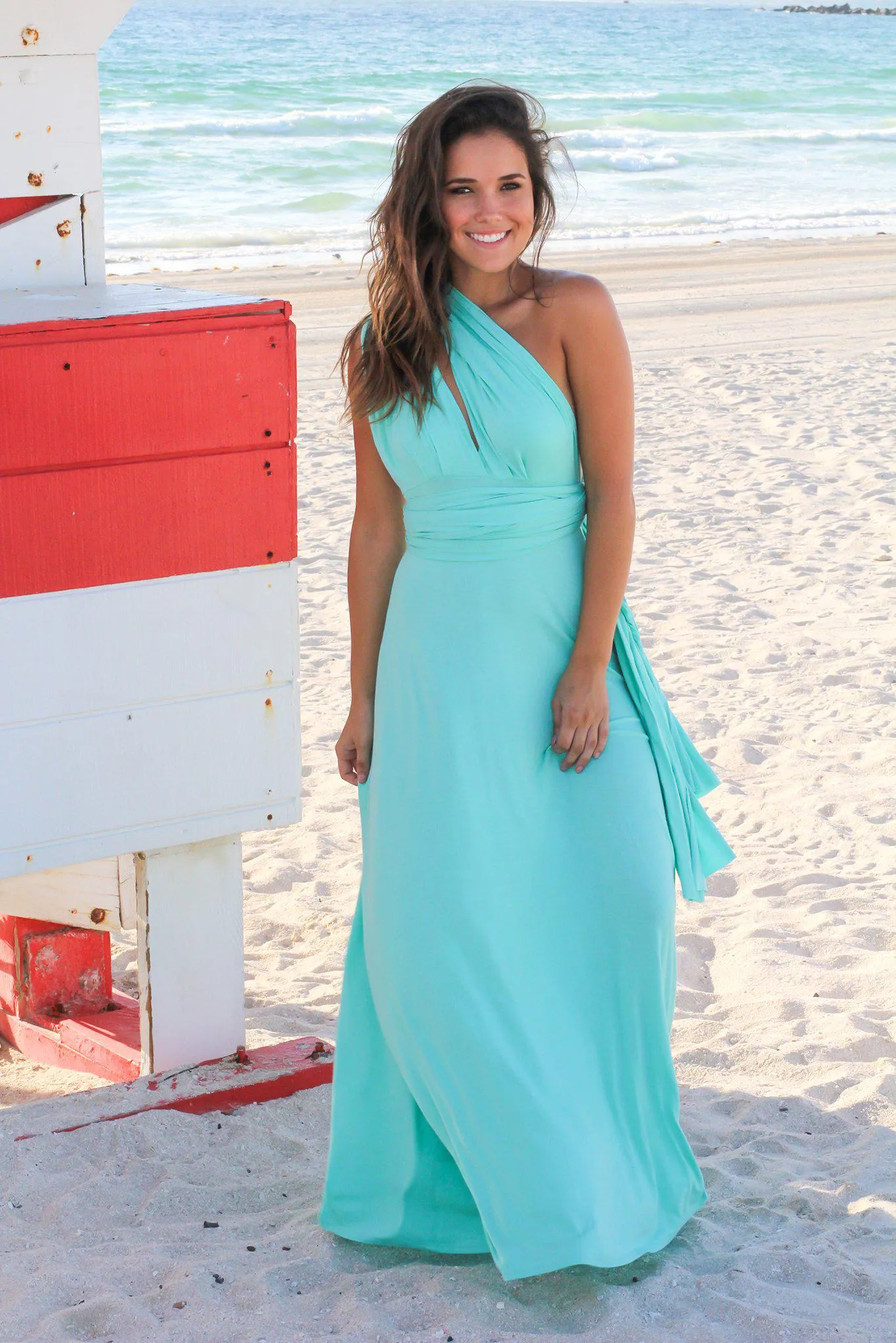 Mint Tie Maxi Dress with Open Back