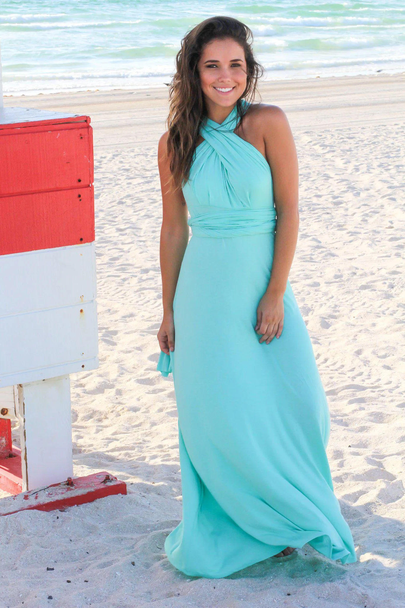 Mint Tie Maxi Dress with Open Back