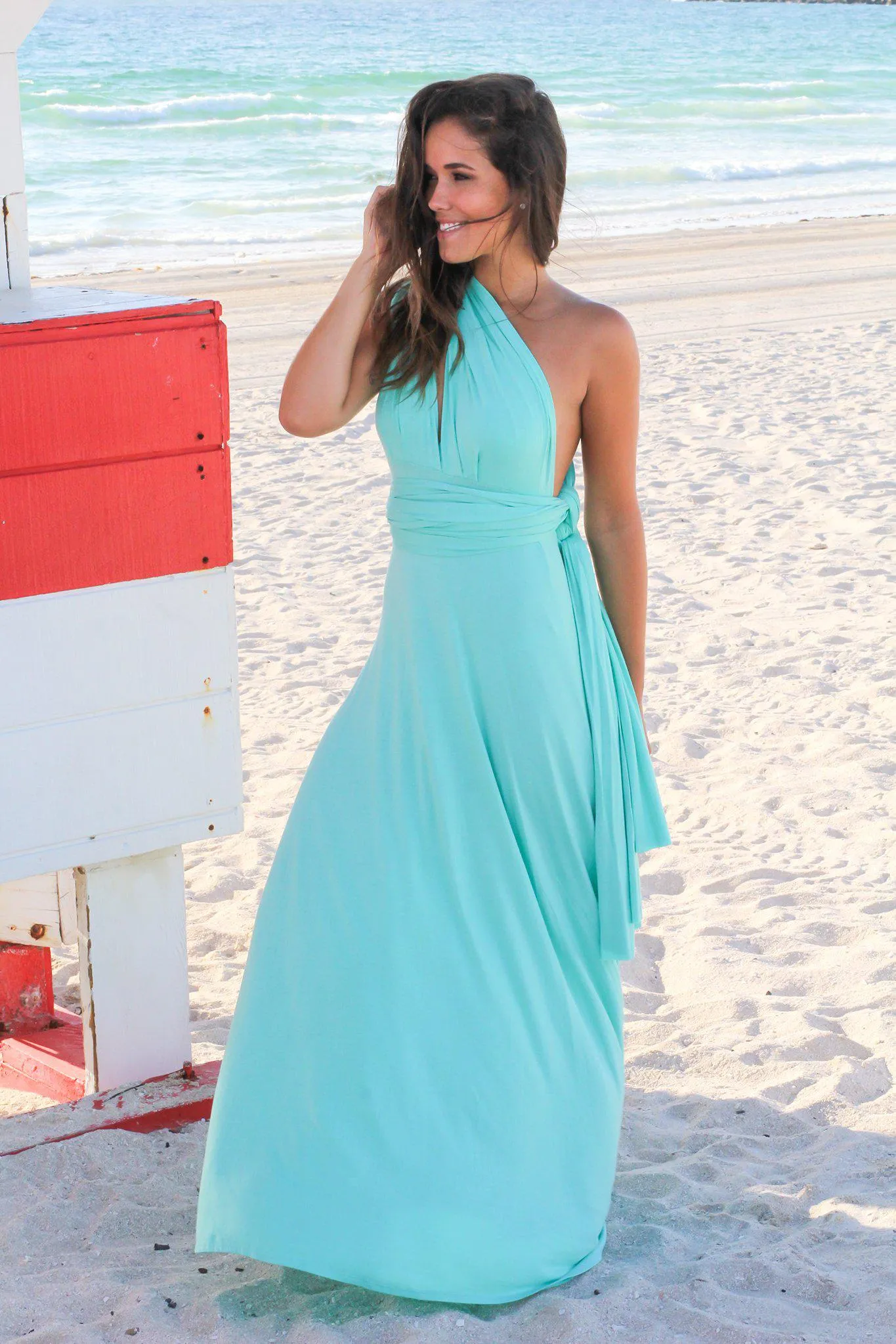 Mint Tie Maxi Dress with Open Back