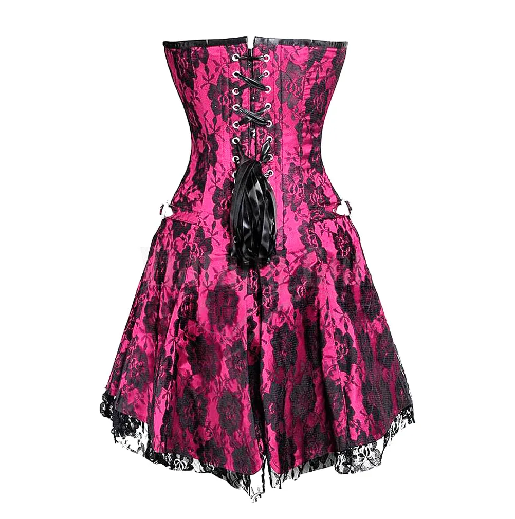 Pink Satin Black Net Corset Dress