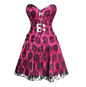 Pink Satin Black Net Corset Dress