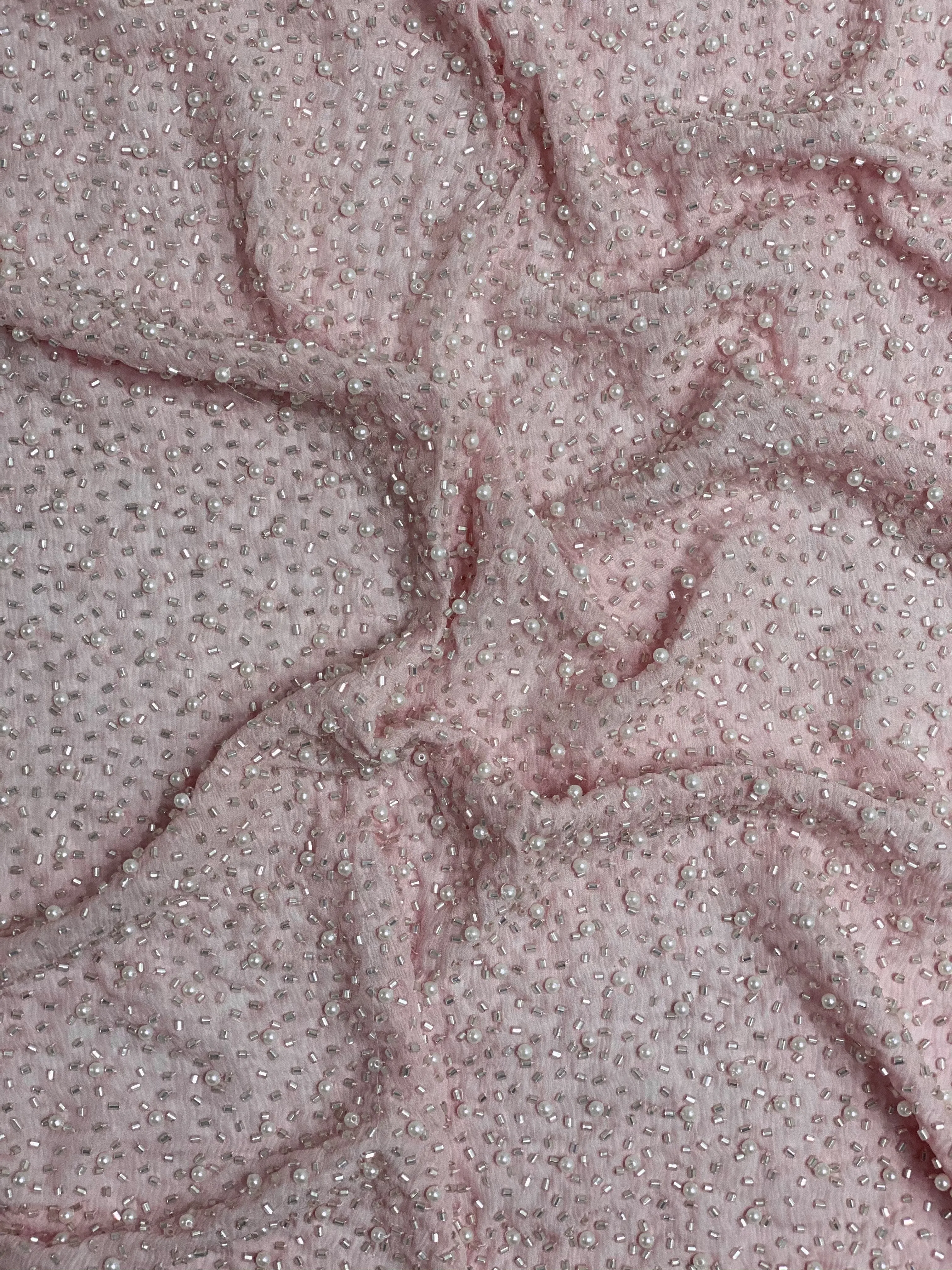 Pink Sequin & Beads On Silk Chiffon JEC-011-32 Fabric