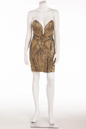 Roberto Cavalli - Gold Strapless Embellished Mini Dress -