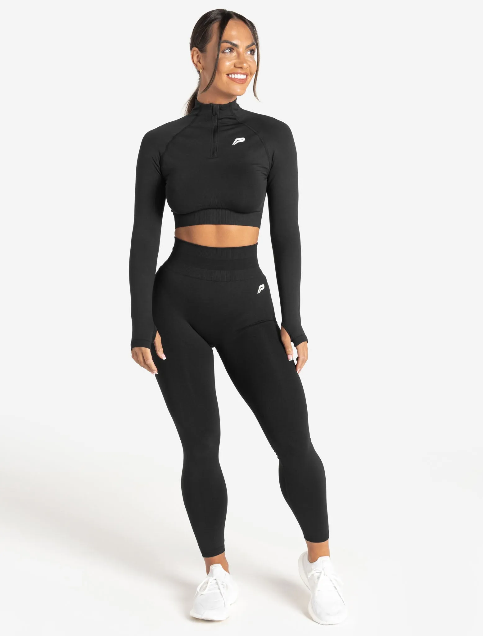 Scrunch Seamless Crop 1/2 Zip - Black