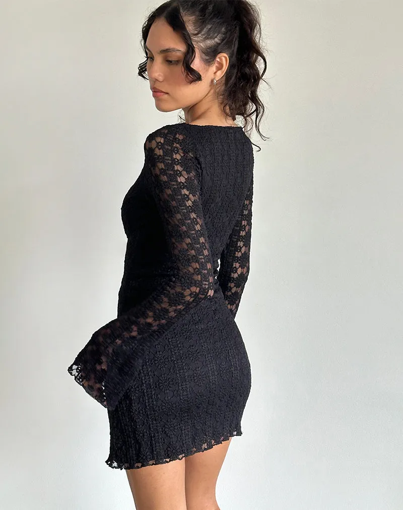 Sevila Long Sleeve Mini Dress in Regal Lace Black