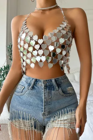 Sexy Patchwork Chains Backless Halter Tops