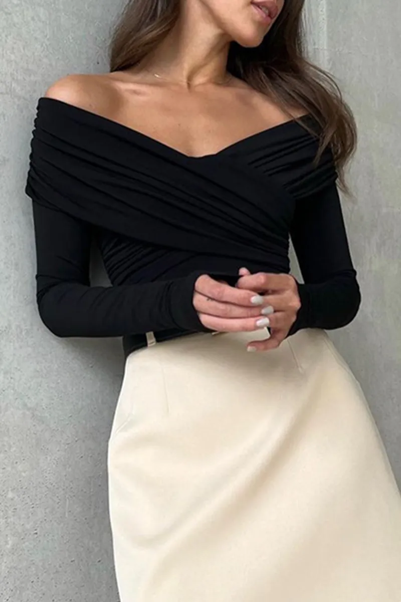 Sexy Solid Color Ruched Off Shoulder Tops