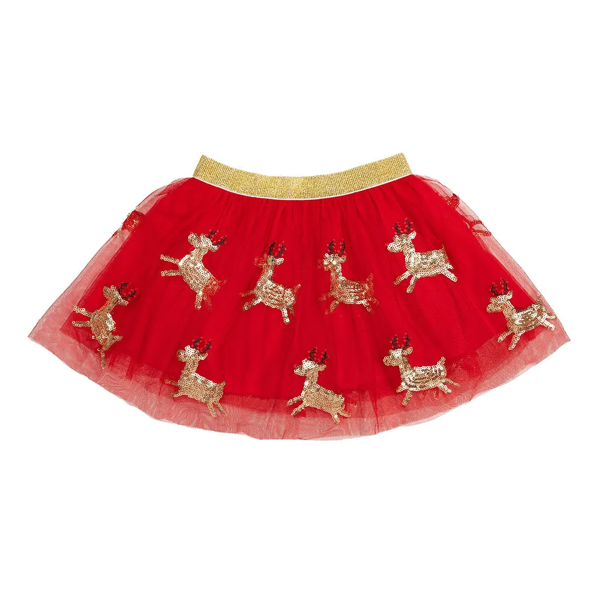 Sweet Wink Girls Red & Gold Sequin Reindeer Tutu Skirt