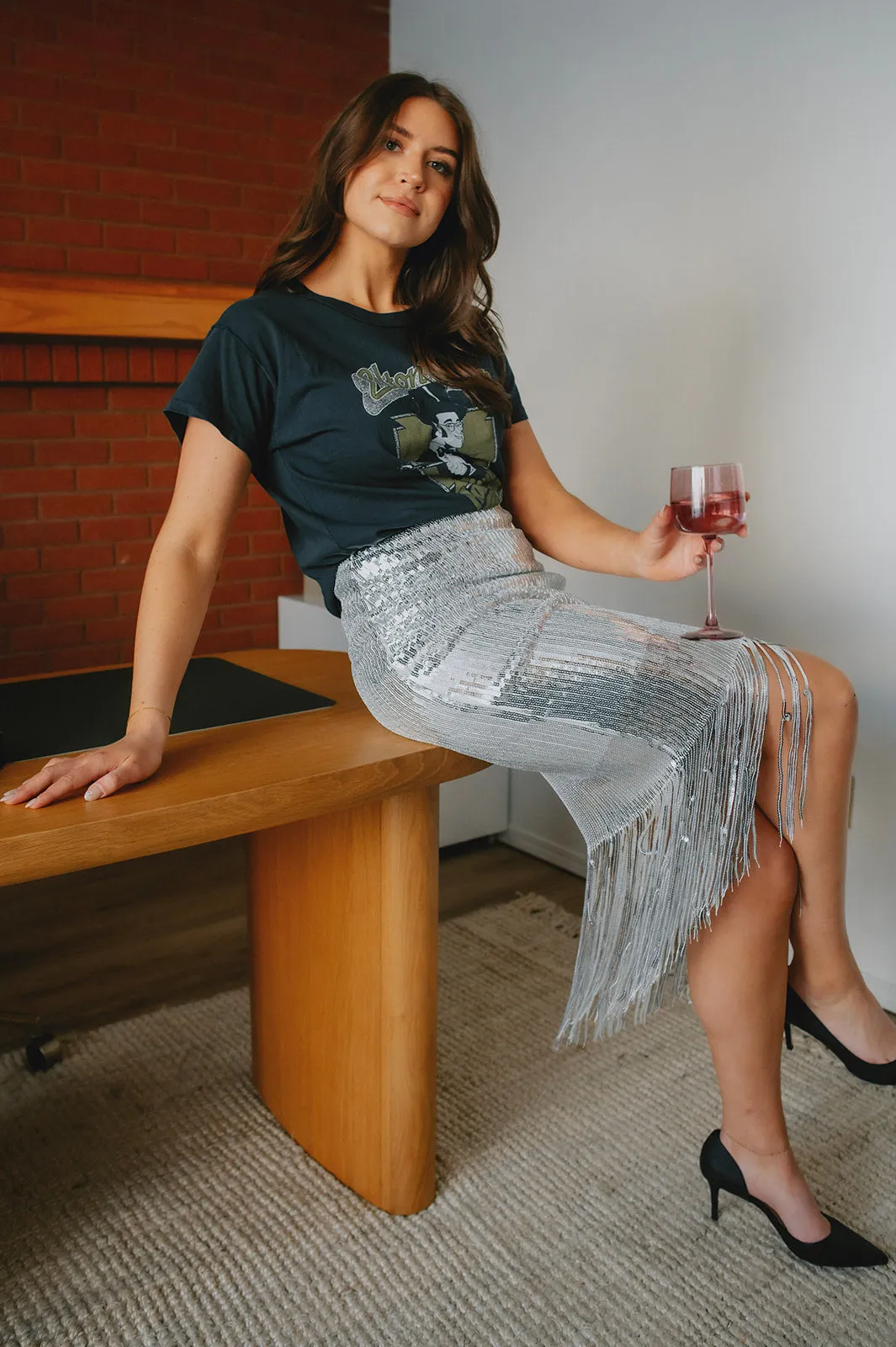 The Farrah Sequin Fringe Skirt