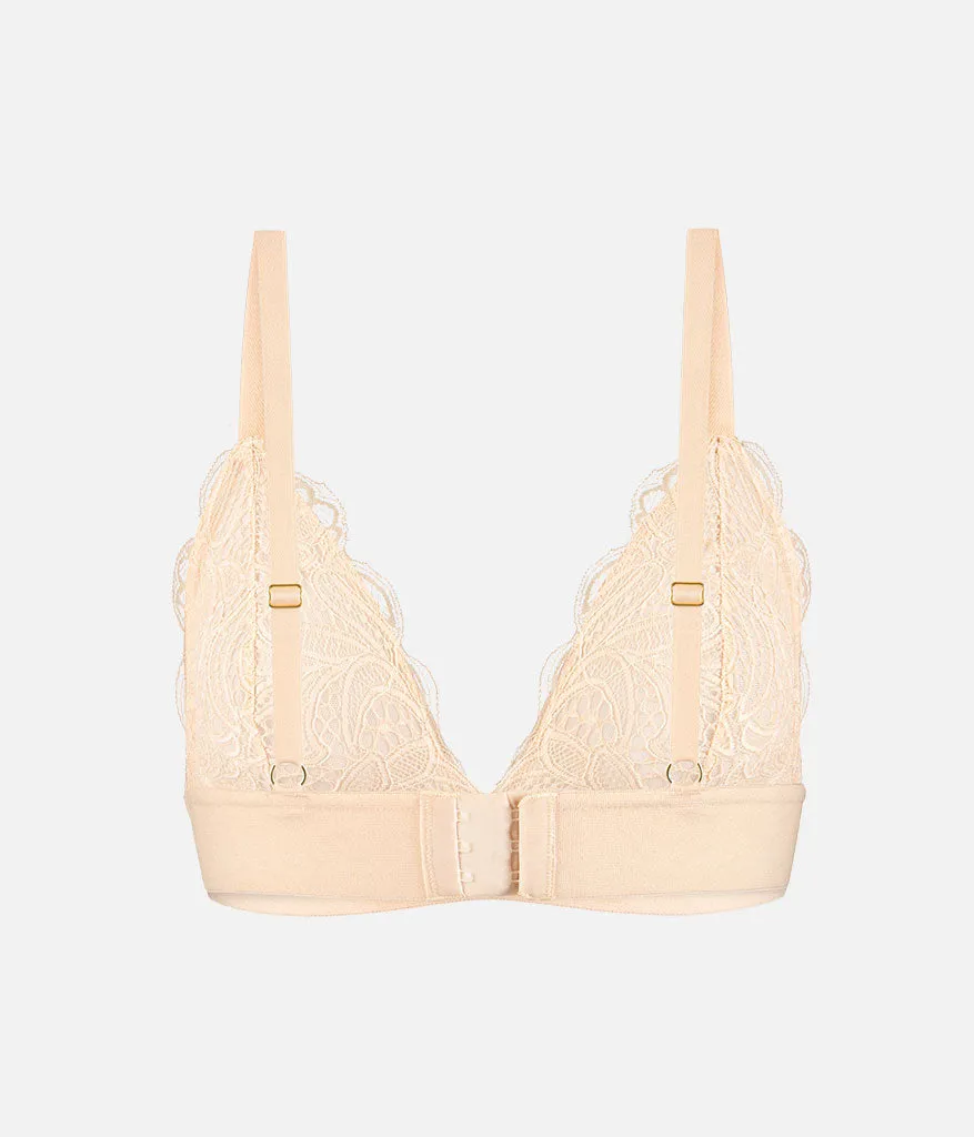 The Long-Lined Lace Bralette: Toasted Almond