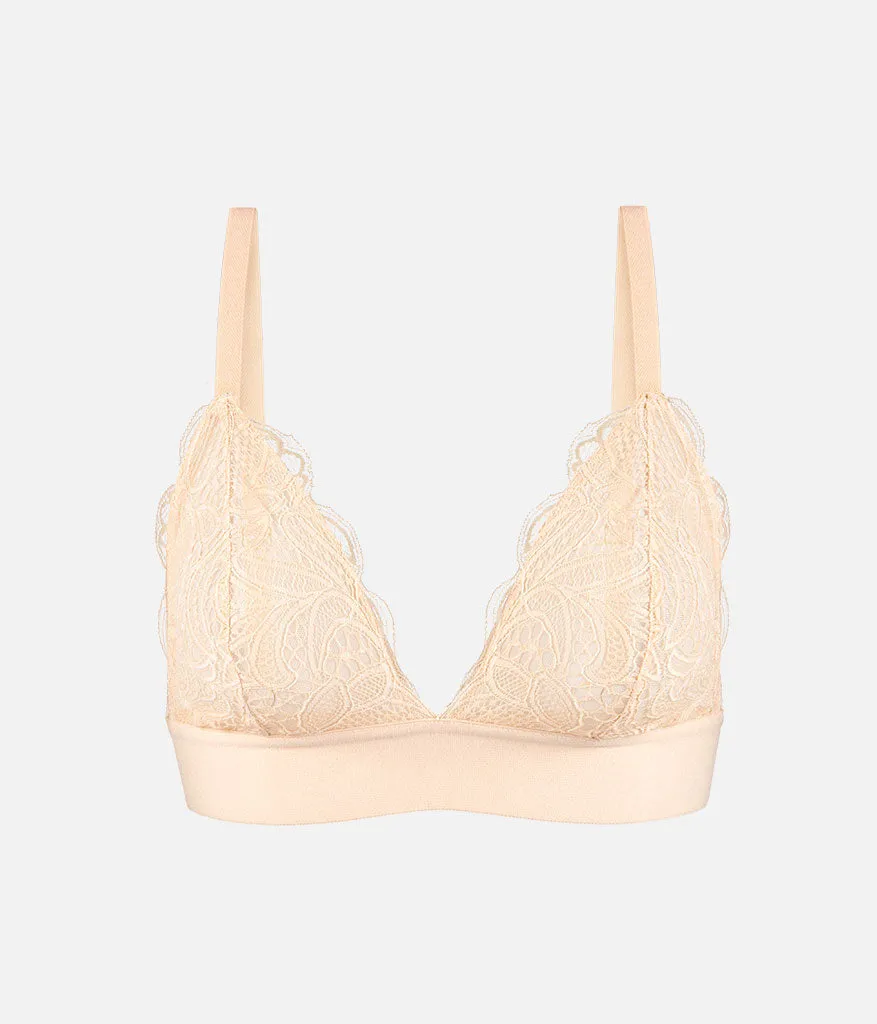 The Long-Lined Lace Bralette: Toasted Almond