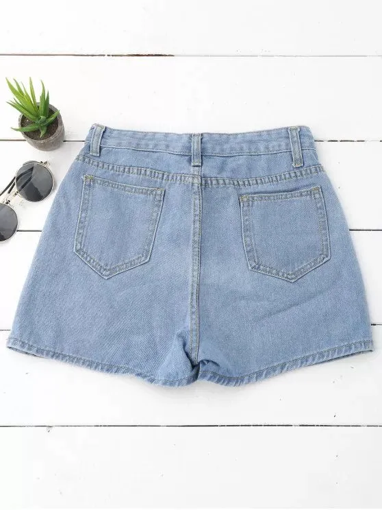 Trendy High Waisted Patched Denim Shorts