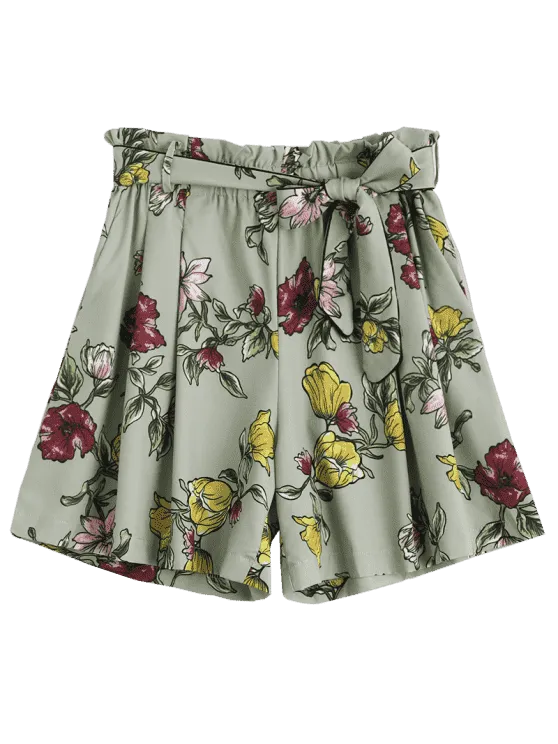 Trendy Smocked Floral High Waisted Shorts